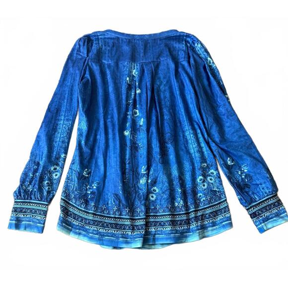 Zeagoo Blue Floral Boho Blouse Long Sleeve Peasant Top M - Picture 2 of 6